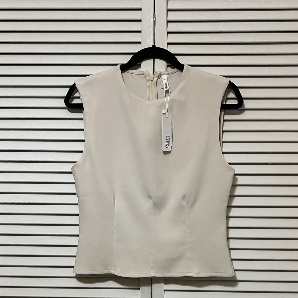 Glam Cream Sleeveless Blouse